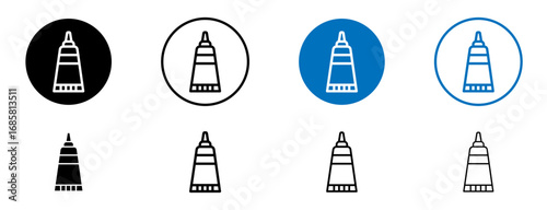 Toothpaste tube icons set in black and blue colors on white background