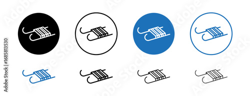 Sled icons set in black and blue colors on white background