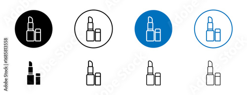 Lip balm icons set in black and blue colors on white background