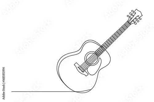 Continuous One-Line Vector Drawing of an Acoustic Guitar for Music and Hobby. Editable Stroke.