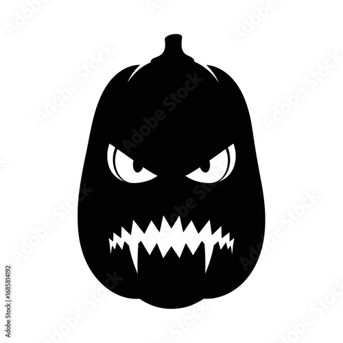 Vector art of a black and white vector illustration of an evil halloween pumpkin