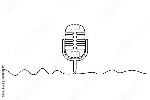 Continuous One-Line Vector Drawing of a Microphone for Podcasting and Music. Editable Stroke.