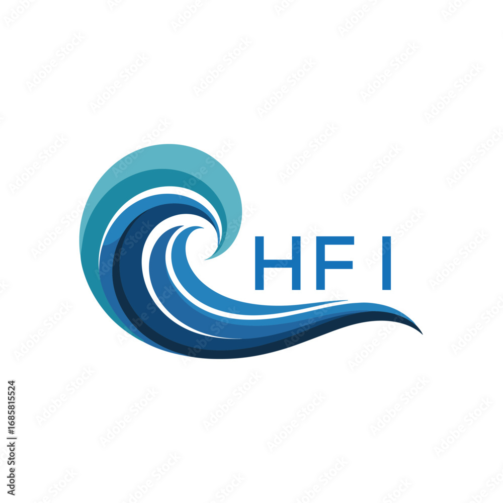 Naklejka premium HFI Modern Wave-Inspired Abstract Logo Design with HFI Text on White Background, HFI Later Logo, 