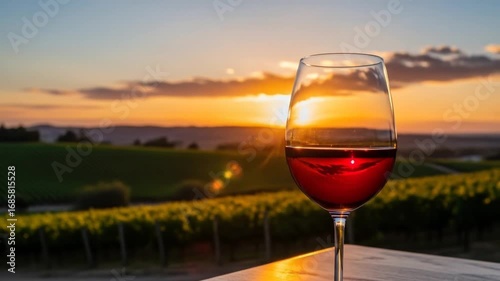 Wallpaper Mural Sunset wine glass over vineyard Torontodigital.ca