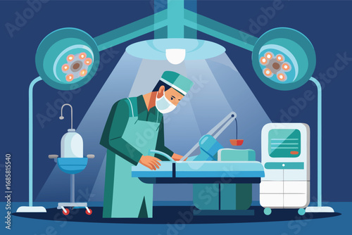 Surgeon performs operation in a modern hospital surgical room