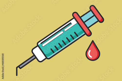 Vaccination syringe with a drop of blood on a bright background during a health campaign