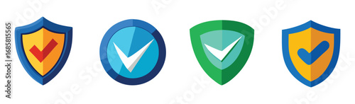 Free Download Set of Four Shield Icons with Checkmarks in Different Colors tick - GFXLoad