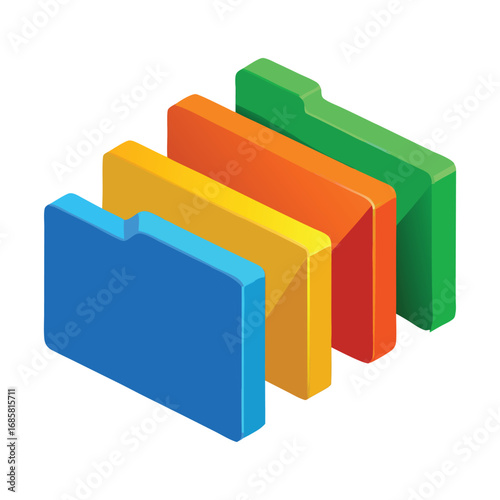 Stack of Colorful Isometric Folders in a Row on White Background file document