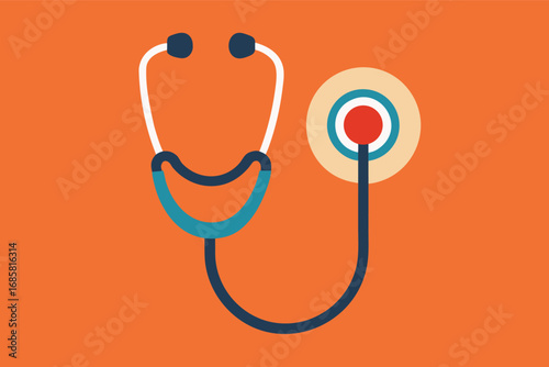 Stethoscope and sound waves represented in a simple design on an orange background