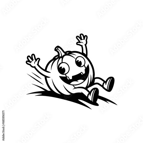 Vector art of happy pumpkin cartoon character sliding down, a fun and festive image for halloween celebrations