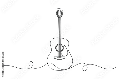 Continuous One-Line Vector Drawing of an Acoustic Guitar for Music and Hobby. Editable Stroke.