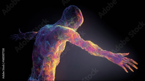 Abstract hand drawn soul leaving body, heatmap style on black background