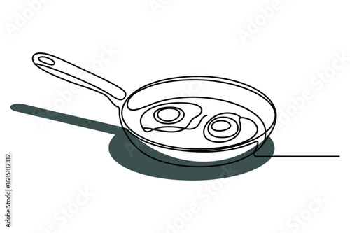 Continuous One-Line Drawing of Fried Eggs in a Frying Pan