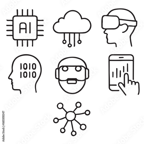 Business concept vector illustration set of cartoon people with speech bubble and idea cloud icons