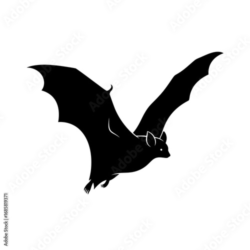 Vector art of silhouette of a bat flying with its wings spread, a symbol of halloween and nocturnal creatures