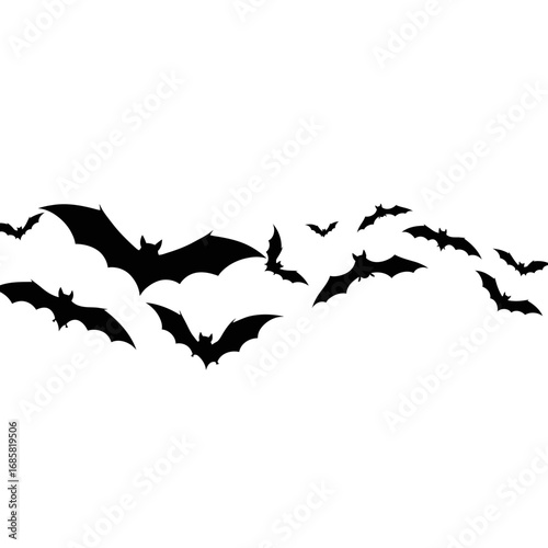 Vector art of a spooky swarm of bats flying in the night sky, creating a chilling and eerie atmosphere