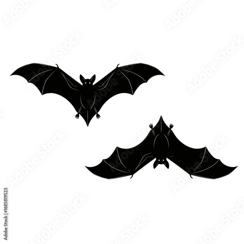 Vector art of two bats flying in silhouette, ideal for halloween decorations, spooky designs, and nocturnal themes