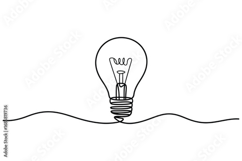 Continuous Line Art of Lightbulb Outline – Creativity and Inspiration Illustration