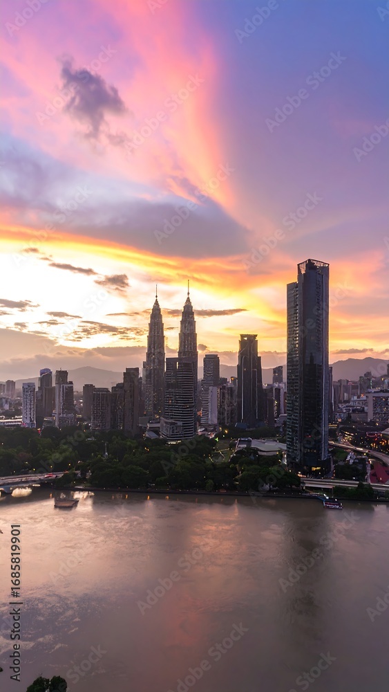 Fototapeta premium City skyline at sunset over water (2)