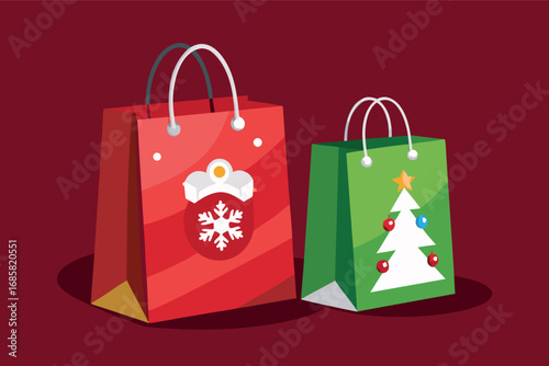 Festive shopping bags ready for holiday gifts during the Christmas season