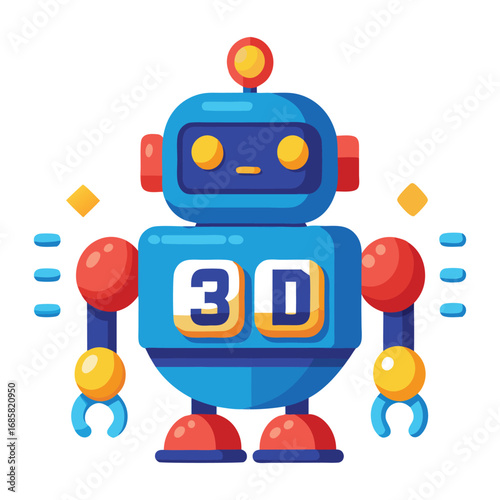 Blue 3D Robot with Red and Yellow Accents and 3D Text android artificial intelligence