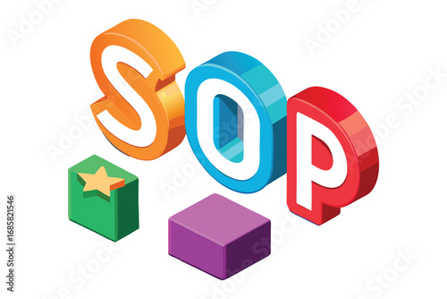 Isometric 3D Letters SOP with Colorful Blocks standard operating procedure