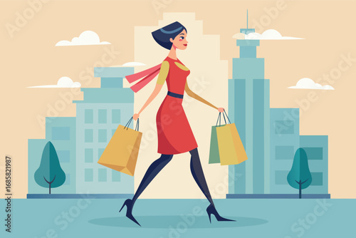 Stylish woman shopping in an urban setting during daylight hours