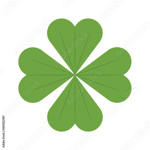 Green lucky clover leaf isolated. Vector flat style illustration of St. Patrick's day green lucky clover leaf isolated on white background.