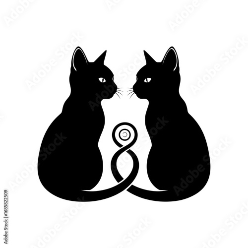 Vector art of two black cats facing each other with intertwined tails
