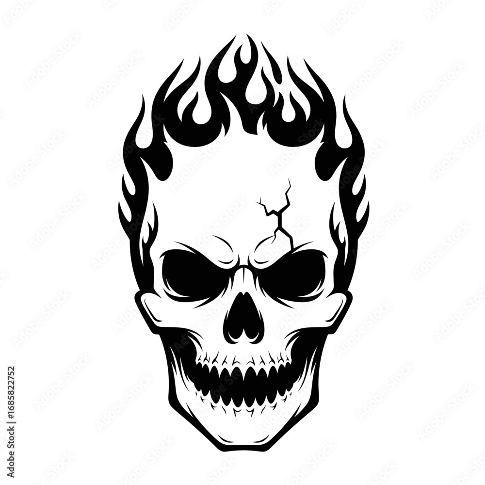 Fototapeta premium Vector art of a skull with flames, a spooky halloween illustration for a tshirt or other design project