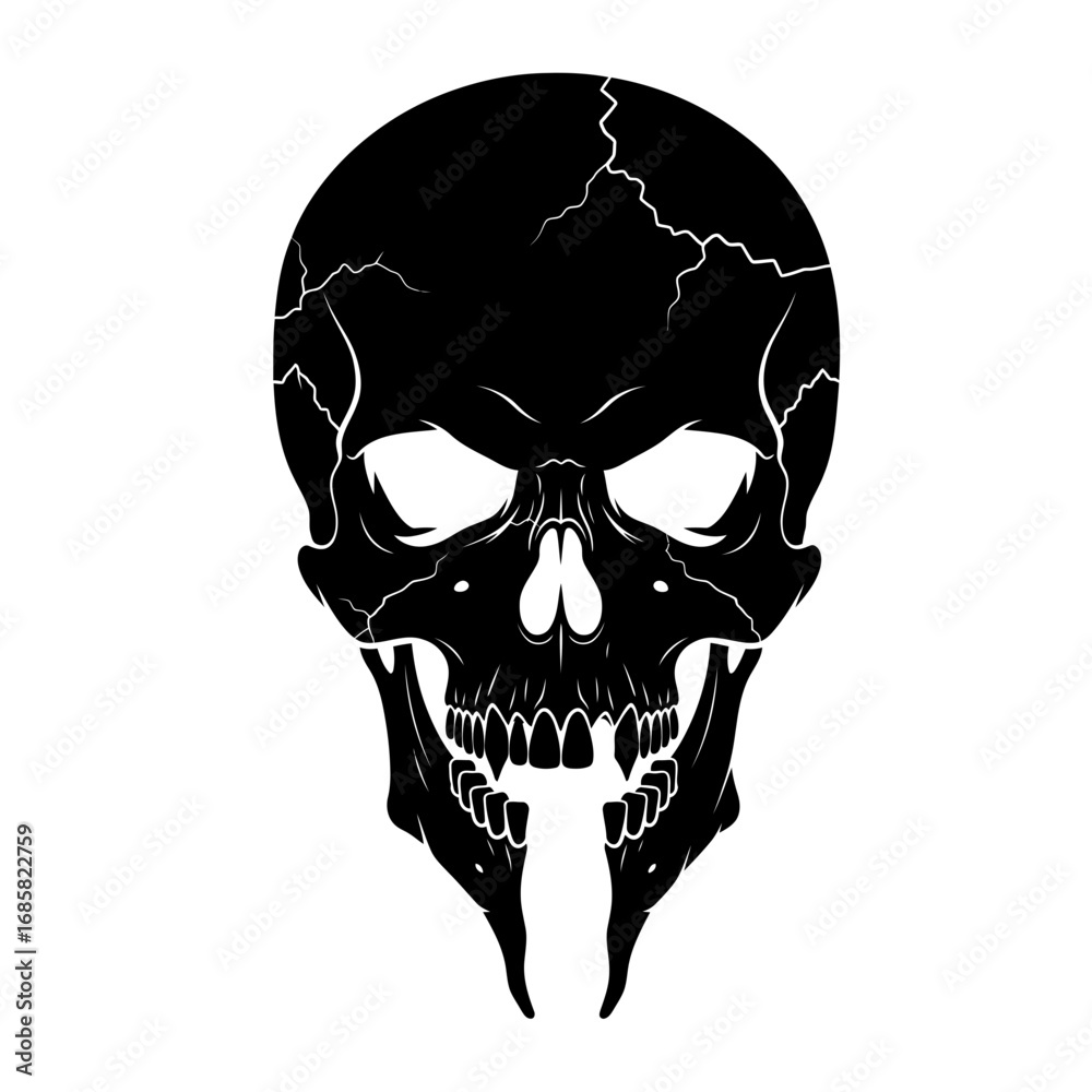 Obraz premium Vector art of cracked skull, a symbol of death, danger, and horror in a gothic style, perfect for tattoos
