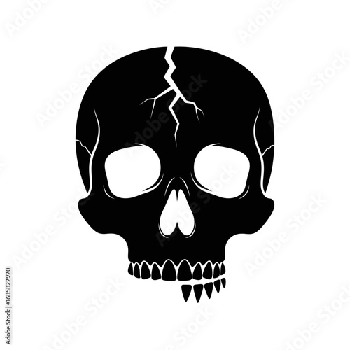 Vector art of black skull with a crack on the forehead, representing death, danger, or halloween