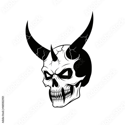 Vector art of skull with devil horns, representing death, danger, or halloween