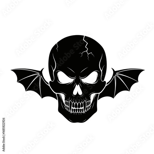 Vector art of black skull with bat wings, representing death, danger, or halloween