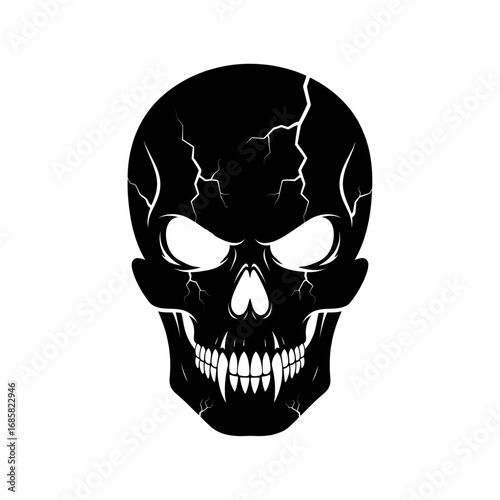 Vector art of evil skull with glowing eyes, a symbol of darkness and terror in a gothic and demonic style