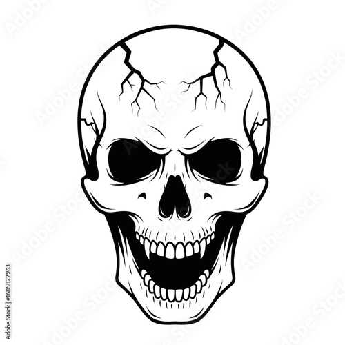 Vector art of skull with fangs, a symbol of death and horror in a gothic and macabre style, a spooky halloween icon
