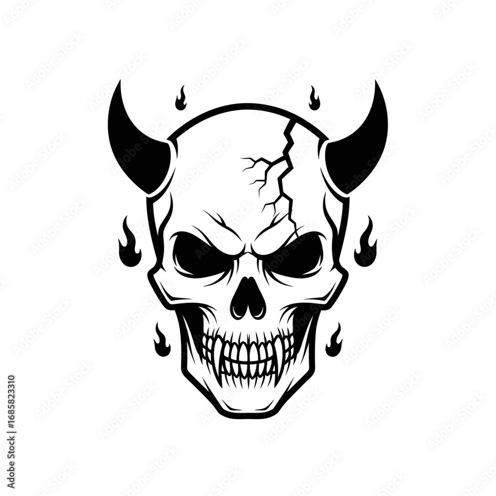 Fototapeta premium Vector art of skull with horns, a symbol of danger and death, perfect for halloween or gothic themed designs