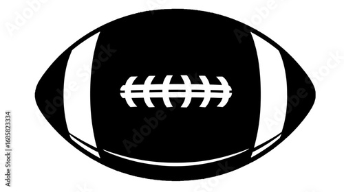 Black and white graphic illustration of an American football.