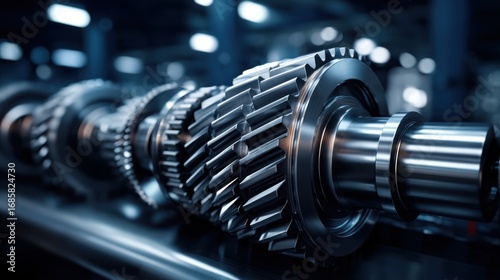 Dramatic close-up of metallic interlocking gears illuminated by cool blue light, showcasing industrial precision and complexity. Ideal for engineering and manufacturing concepts.