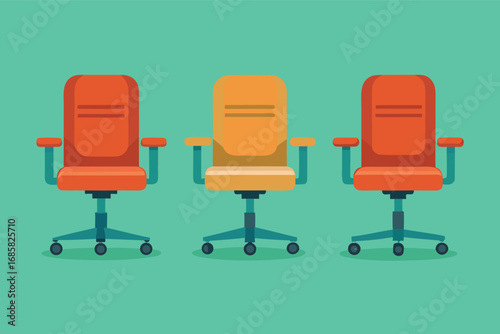 Colorful office chairs arranged in a row against a vibrant background