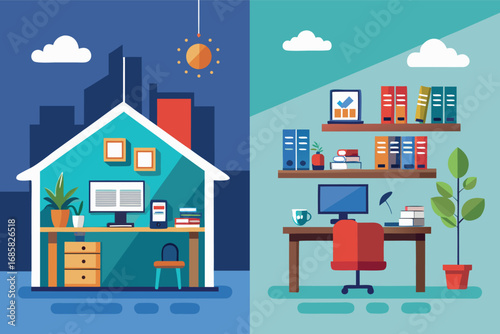 Colorful modern home office designs with contrasting aesthetics and functionality