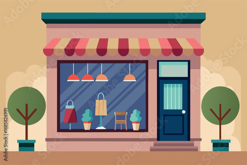 Colorful shopfront with stylish displays and decorative elements in a quaint neighborhood