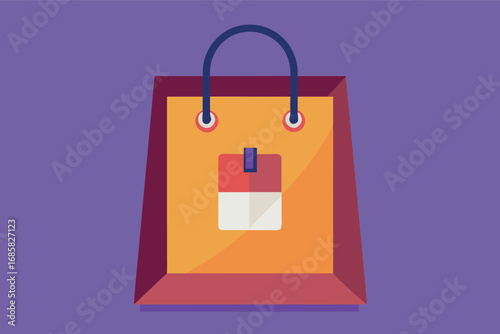 Colorful shopping bag illustration on a purple background showcasing modern design elements