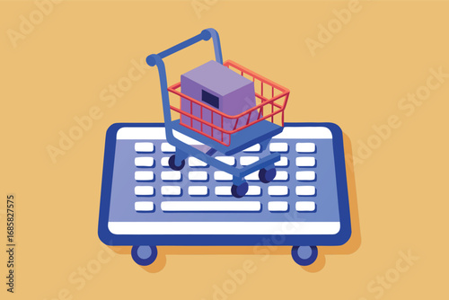 Online shopping cart placed on a computer keyboard symbolizes e-commerce and digital shopping