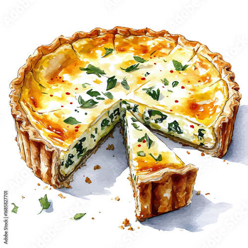 Quiche, watercolor painting vector, isolated on a white background.