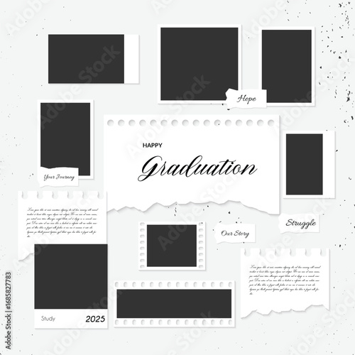 Abstract photos or pictures collage and digital wall template with Graduation theme on square board