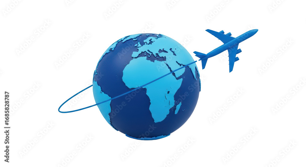 Naklejka premium Isolated blue globe with airplane flying around the earth for worldwide traveling design