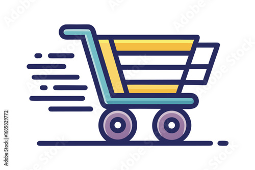 Shopping cart in motion representing fast online delivery service