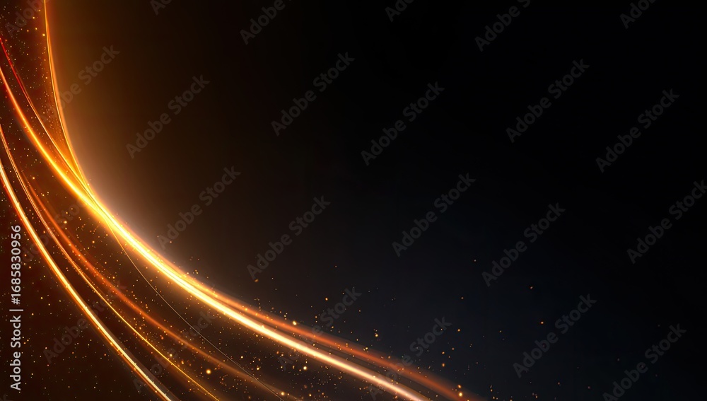 Obraz premium Golden light trails, flowing lines on dark background