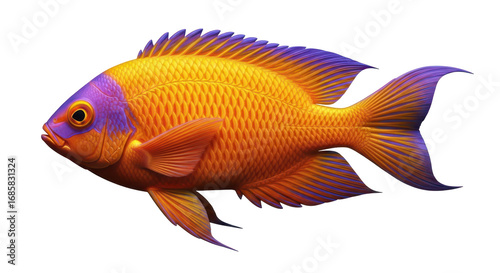 Canvas Print Isolated Fish Illustration, orange with purple accent, freshwater aquarium speci